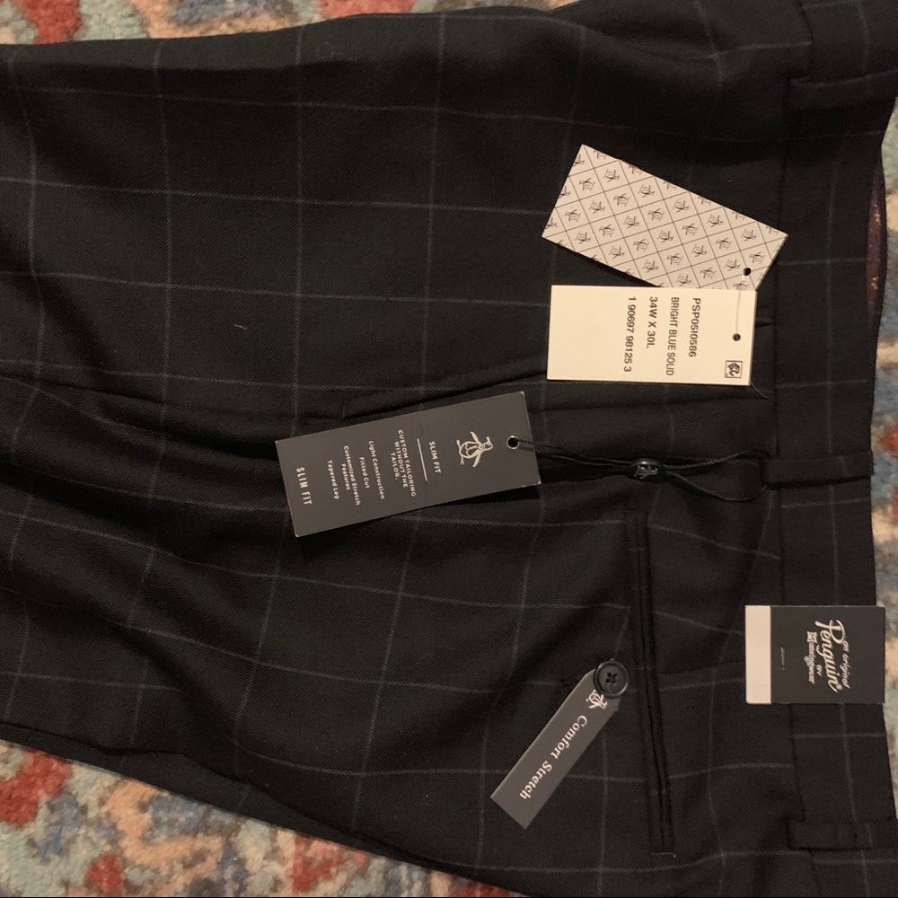 Penguin Wool Navy window pane chalk stripe Trouser